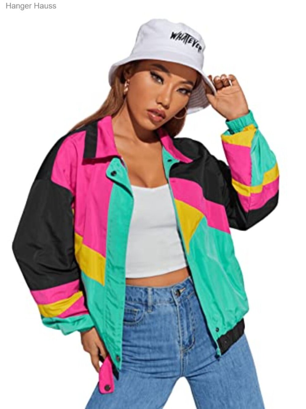Retro Color Block Bomber Jacket Lightweight Long Sleeve Zipper